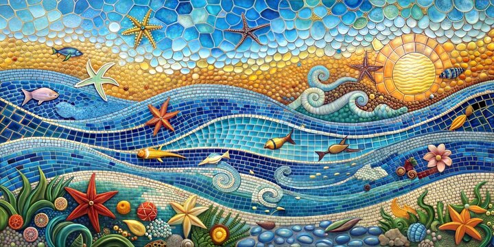 Vibrant mosaic mural of underwater ocean life