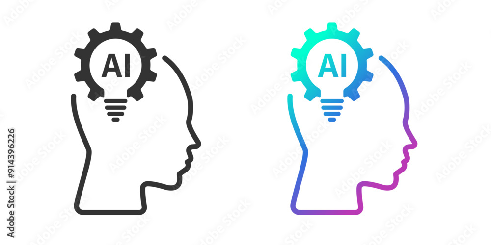 Aufkleber head human with a light bulb ai icon. line icon. artificial intelligence technology concept design. 