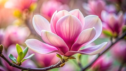 Fototapeta premium A Symphony of Pink: A Close-Up of a Magnolia Blossom AI generated