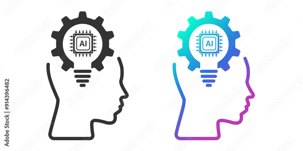 Aufkleber head human with a light bulb ai icon. line icon. artificial intelligence technology concept design. 