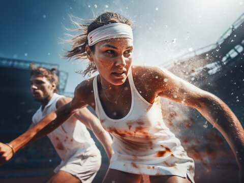 Tennis players competing on the court