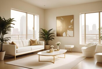 White and gold theme interior modern minimalism photo realism neww Style 3d Paints Doodle Illustration Deep View High Results 4k HD