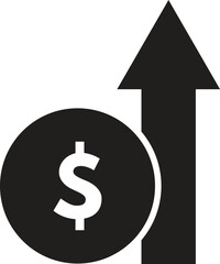 Cost rising icon isolated on white background . High price icon . Money increase icon vector