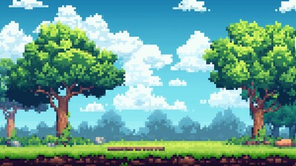 Tree and cloud pixel art game backgrounds