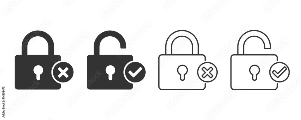 Poster Padlock with a checkmark icon. Flat and line icon. Security system and protect data. Vector illustration design for web, UX, UI, and app.