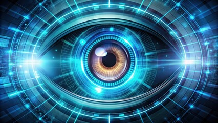 Fototapeta premium Futuristic high tech eye background with digital display, futuristic, high tech, eye, background, digital, display