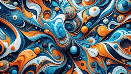 Obraz premium Abstract Swirling Orange and Blue, Digital Art, Abstract Background, Fluid Art, 3D Render, Abstract Painting, Abstract Shapes