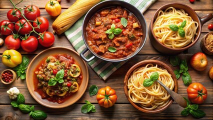 Beautifully photographed classic recipes with iconic dishes such as spaghetti bolognese, beef stew, and apple pie, food