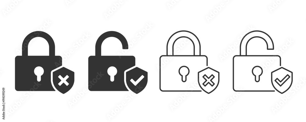 Poster Padlock with a checkmark icon. Flat and line icon. Security system and protect data. Vector illustration design for web, UX, UI, and app.