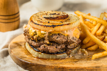 Homemade Flying Dutchman Cheeseburger with an Onion Bun