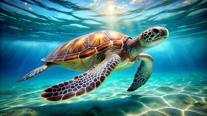 Obraz premium A Gentle Giant: A Realistic Sea Turtle Illustration generative AI