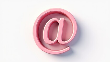 3D pink '@' symbol on a white background indicating email or digital communication.