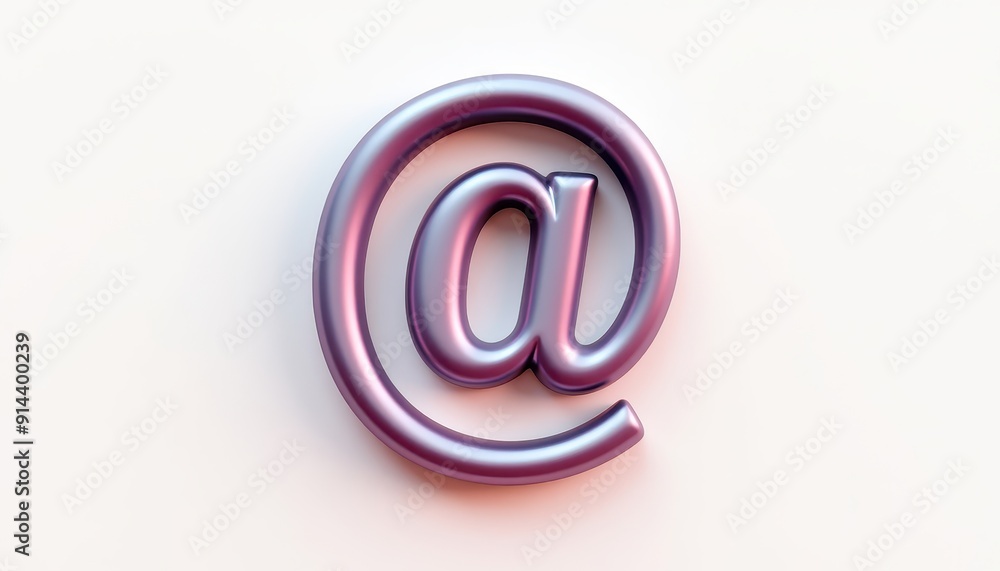 Poster 3d metallic at symbol with a glossy finish on a light background