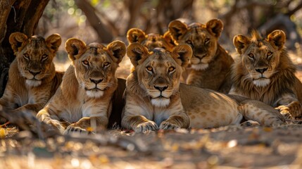 Pride of Lions Resting in the Shade.