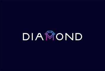 Fototapeta premium Diamond Logo, letter M with diamond icon combination in text Diamond typography logo, vector illustration