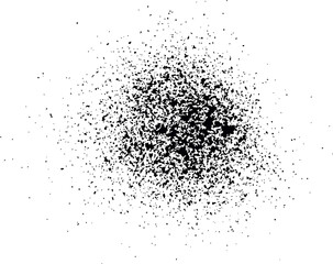 Abstract Circular Splatter Vector Illustration with Centralized Black Dots and Irregular Particles on a White Background for Creative Design Projects