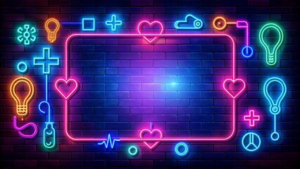 Vibrant Neon Frame with Medical Symbols: A Striking Visual for Healthcare Projects  Generative AI