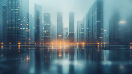 Obraz premium A city skyline with a large body of water in the foreground