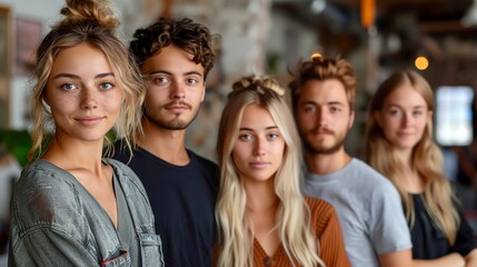 Obraz premium Group of young friends smiling and looking at camera.