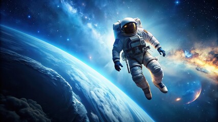 Fototapeta premium Astronaut in spacesuit falling in outer space, astronaut, falling, outer space, spacewalk