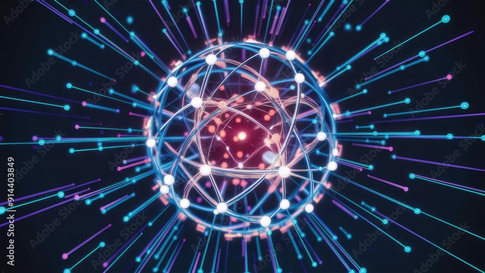 Poster abstract digital technology featuring connection dots and lines on a dark background 3d network stru