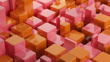 Obraz premium Elegant Modern 3D Render of Abstract Geometry with Orange and Pink Cubes