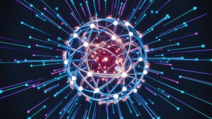 Abstract digital technology featuring connection dots and lines on a dark background 3D network structure with plexus effect