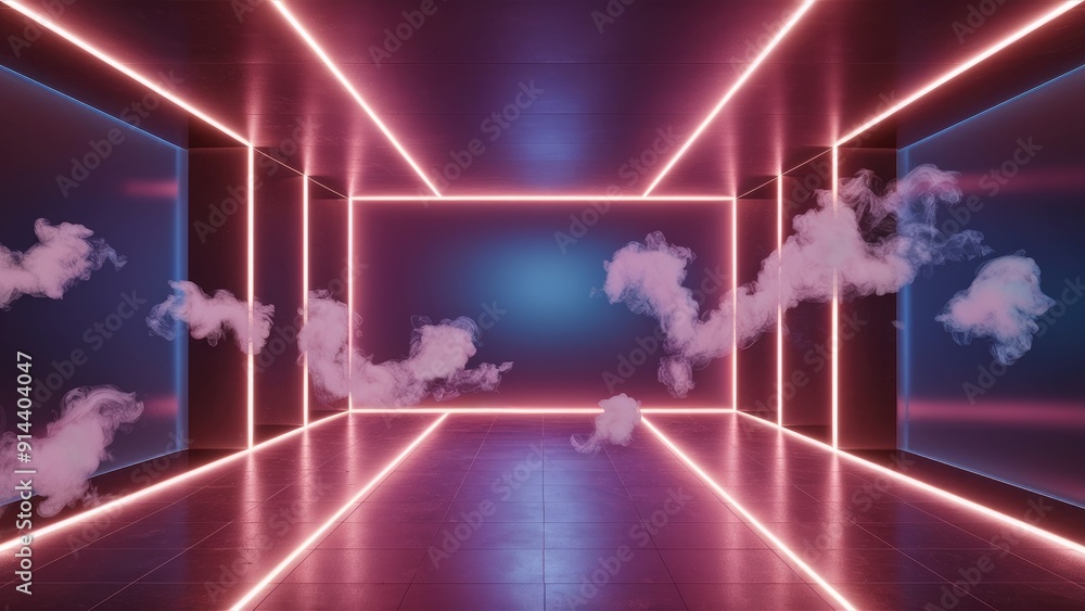 Aufkleber empty stage with directional neon lighting and floating smoke on a transparent background ideal for 