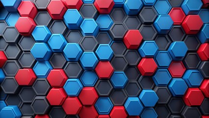 3D Hexagon Pattern - Blue, Red and Grey, Geometric, Abstract, Pattern, Design