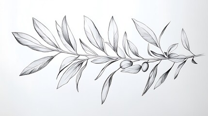 Naklejka premium Detailed Pencil Sketch of Olive Branch with Three Olives