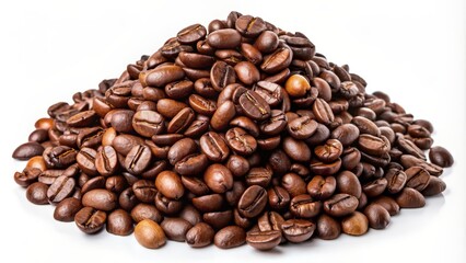 Obraz premium A Close-Up of Roasted Coffee Beans in a Pile, coffee bean, caffeine, roast, aroma, coffee