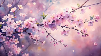 Obraz premium Whispers of Spring: A Watercolor Symphony of Cherry Blossoms Generative AI