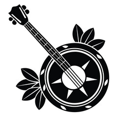 Acoustic  guitar and flowers on a white background silhouette vector illustration