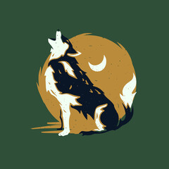 Vintage Howling Wolf Vector Illustration
