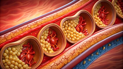 Obraz premium A Journey Through Atherosclerosis: A Visual Guide to Plaque Buildup AI generated