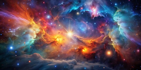 Naklejka premium Cosmic Nebula with Bright Stars, Digital Painting, Space, Stars, Nebula , space art, digital art