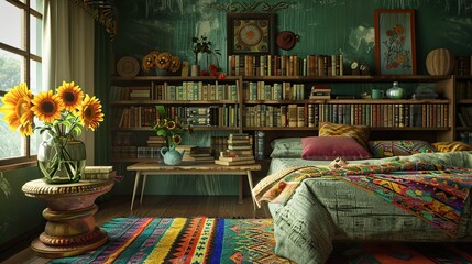 Obraz premium living room interior with fireplace