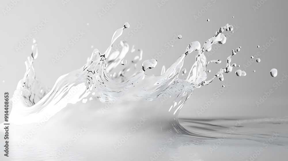 Poster water splashing and creating a wave on a grey surface