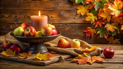 A Simple Yet Elegant Mabon Altar Decorated with Earthy Tones and Natural Elements  generative AI