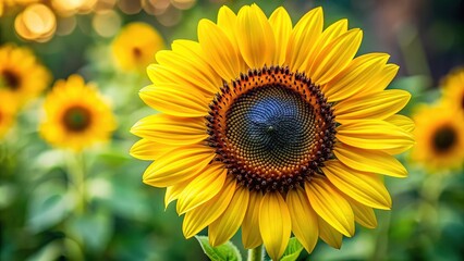 Obraz premium Bright yellow sunflower with vibrant petals and a dark center in bloom, sunflower, yellow, vibrant, petals, bloom, dark center