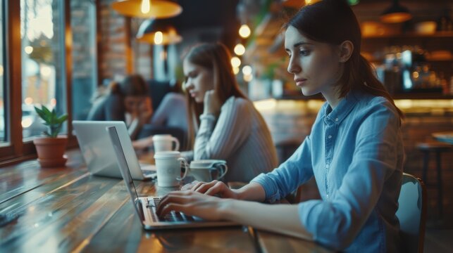 The woman working in cafe