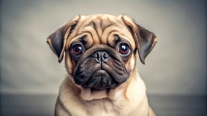 Obraz premium Adorable pug puppy with big, expressive eyes and wrinkled face, Cute, pug, dog, pet, adorable, puppy, wrinkled, face, eyes, small