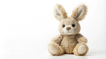 Obraz premium Cute and fluffy stuffed toy bunny rabbit on white background, plush, adorable, toy, animal, bunny, rabbit, soft, fluffy, furry, white