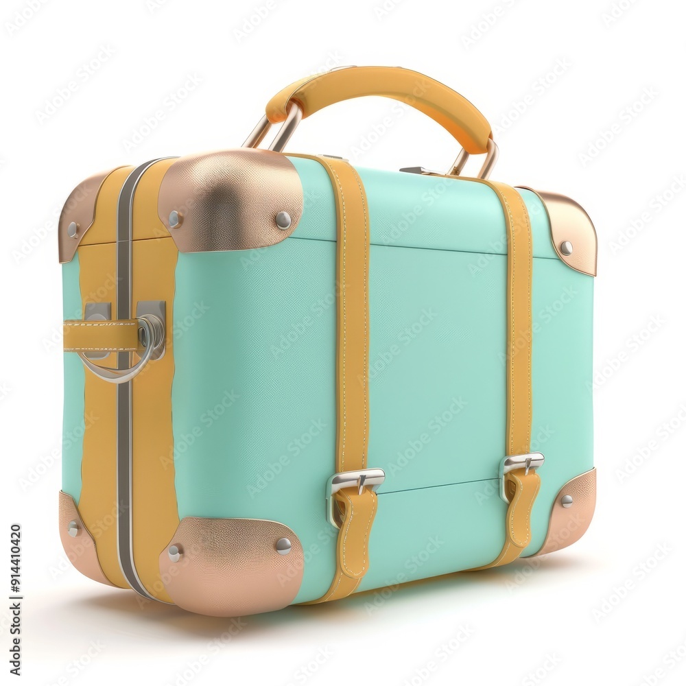 Wall mural 3d cartoon suitcase isolated on white background. ai generative