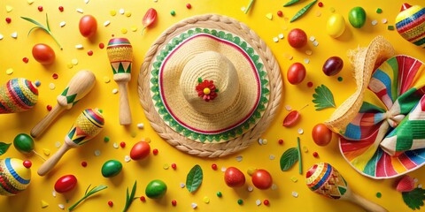 Fiesta Eggstravaganza Colorful Mexican Easter Decor, Sombrero, Maracas, and Eggs, easter , fiesta , mexico