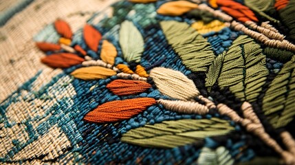 Close-up of Multicolored Embroidery on Fabric