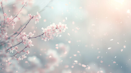Naklejka premium A close up of a cherry blossom tree with pink flowers and white snow