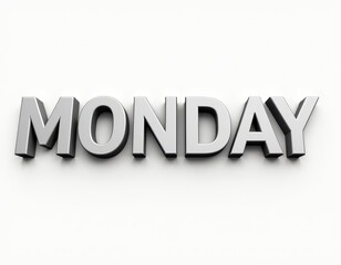 Bold metallic 'MONDAY' text on a white background, representing the start of the week.
