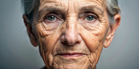 Obraz premium An elderly person showing signs of aging on their face , Wrinkles, age spots, crow's feet, sagging skin