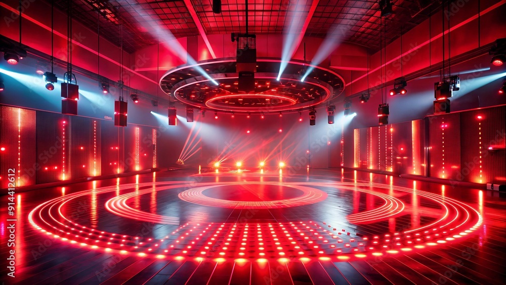 Poster pulse of the night: a symphony of red lights and circular illumination generative ai